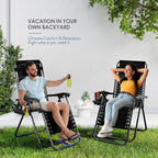 Nestl Zero Gravity Chairs, Portable Patio Lounge Chair Outdoor with Pillows & Cup Holder Trays, Adjustable Steel Mesh Reclining Camping Chair, Folding Patio Lawn Chair for Deck, Beach, Yard - Black