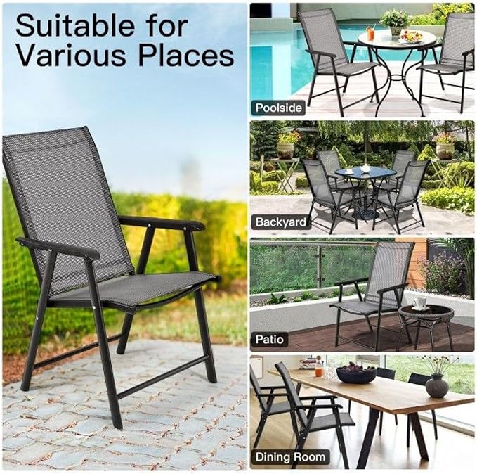 Folding Patio Chairs 4-Pack, Outdoor Camping Chairs Steel Frame Textilene Portable Beach Chairs 250lbs Capacity