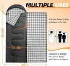 MEREZA Flannel Sleeping Bag for Adults XL, Large Wide Sleeping Bags for Camping Mens Warm Cotton Sleeping Bag 4 Season Warm & Cool Weather