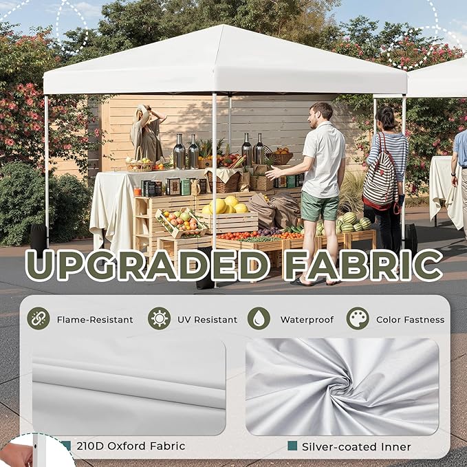 EROMMY 10x10 Pop Up Tent, Easy to Set Up Outdoor Canopy, Portable Gazebo for Events, Parties, Camping with Wheeled Bag, 4 Sand Bags, 4 Ropes and 8 Spikes(White)