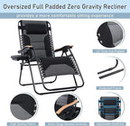 PHI VILLA XXL Oversized Padded Zero Gravity Chair Set of 2, Foldable Patio Recliner, 30" Wide Seat Anti Gravity Lounger with Armrest and Cup Holder, Support 400 LBS (Black)