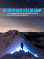 LED Headlamp Flashlight, 1000L 230° Broadbeam Headlight, USB C Rechargeable Head Lamp with Red Taillight, Lightweight Waterproof Headlamps for Camping Running Hiking, Hard Hat Headlamp 2Pack