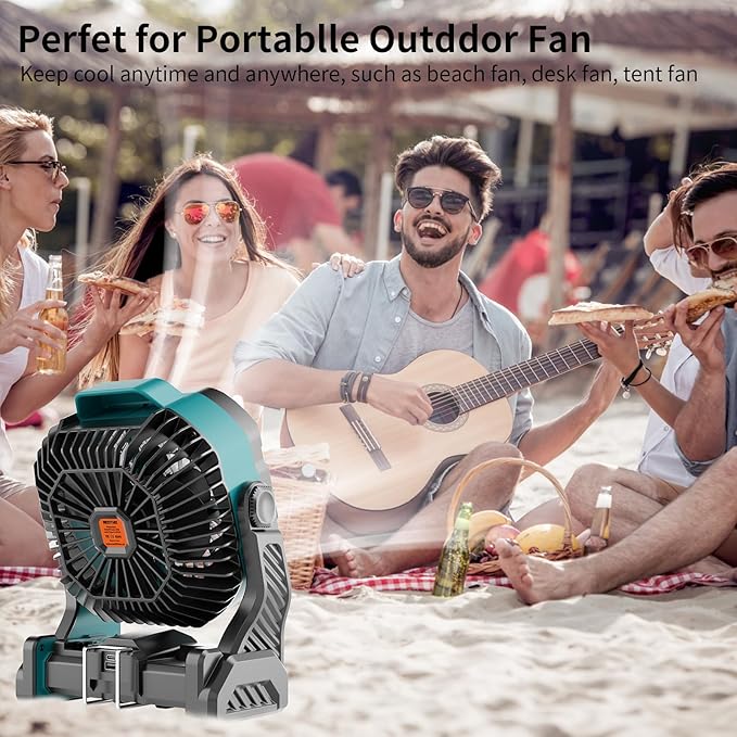20000mAh Battery powered fan Camping essentials,Rechargeable fan Portable Battery Operated Tent with Light & Hook X26A Cyan