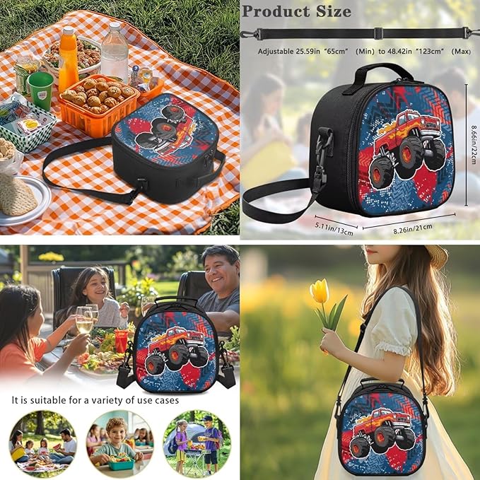 1st Grade Backpack Boys Truck Backpack and Lunch Box Set Boys Lightweight 17 Inch Elementary Back to School Supplies Daypack Bag