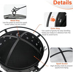 32 Inch Fire Pit Outdoor Fireplace, 2 in 1 Metal Round Firepit for Outside Bonfire Party, BBQ, Camping, Backyard, Patio, Garden, Picnic w/Fire Poker, Spark Screen, Grate, Cover (Moon&Star)