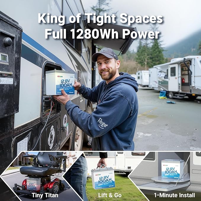 Redodo 12V 100Ah Ultra-Mini RV LiFePO4 Battery, Bluetooth Lithium Battery with Low Temp Protection, Group 22NF Size & 4000+ Deep Cycles, 100A BMS for RV Camping Trolling Motor Off Grid Use 2 PACK