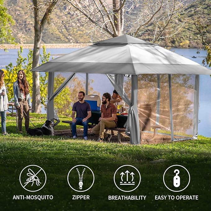 CROWN SHADES Gazebo Mosquito Net for 10 x 10 Pop Up Canopy - Patio Gazebo Mesh Sidewall with Zipper for Outdoor Tent, Garden and Backyard (4 Packs, Grey)