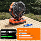 Camping LED Fan with Light, 40000Max Rechargeable Battery Powered Outdoor Tent Fan with Light and Hook, 4 Speed, Personal USB Desk Fan for Camping, Fishing, Power Outage,Hurricane, Worksite