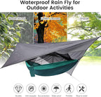 Camping Hammock with Mosquito Net & Rain Fly Tent Tarp & Tree Straps Portable Strong Nylon Hammock Parachute Tent w/Storage Bag for Camping Hiking Backyard Outdoor Backpacking Travel