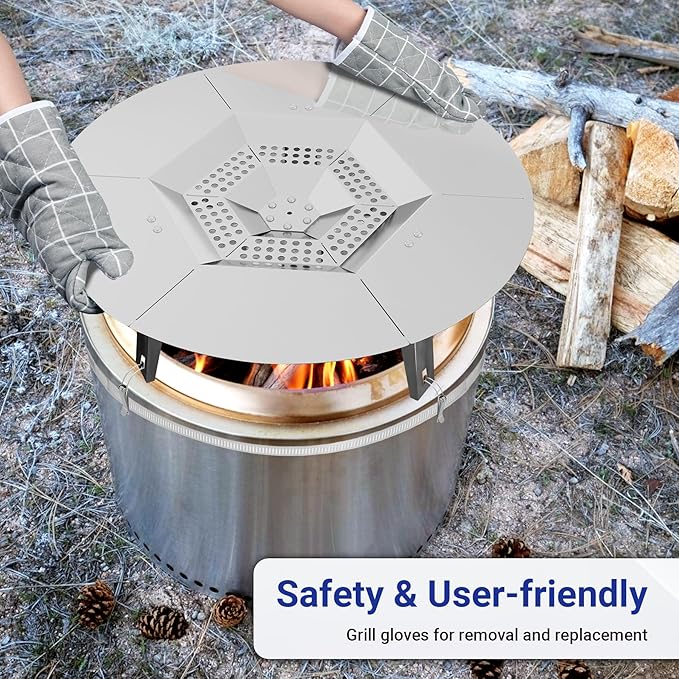 Heat Deflector Fit for Solo Stove Ranger 15", 304 Stainless Steel Heat Diffuser for Ranger Fire Pit with Grill Gloves & Fix Hoop, Capture and Redirect Warmth, Camping Accessory