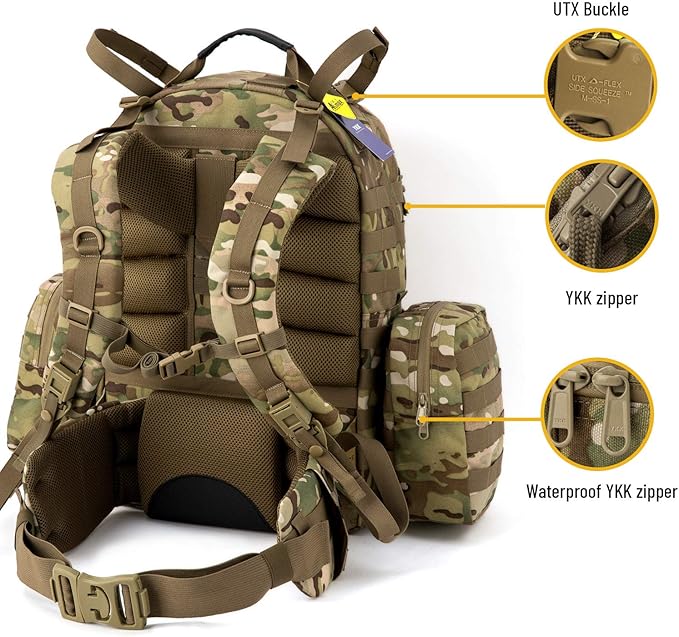 Akmax MOLLE II Medium Rucksack Military Tactical Backpack with Detachable Side Pouches & Upgraded Frame for Enhanced Comfort