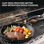 Navaris Cast Iron Skillet - 12"(30cm) Pre-Seasoned Frying Pan with Double Handles, Pour Spouts, for Oven, Stovetop, Grill & Campfire, Non-Toxic, Heavy-Duty, Even-Heating Cookware