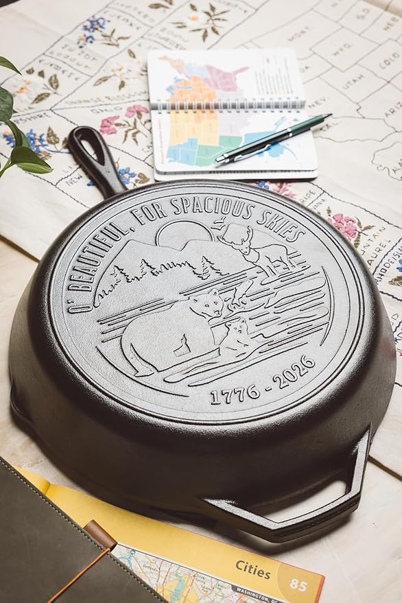 Lodge 12 Inch Cast Iron Skillet – Pre-Seasoned Frying Pan with Teardrop Handle – Oven, Stovetop, Grill & Campfire Use – Made in USA – Non-Toxic, Even-Heating Cookware – 250th Anniversary Logo