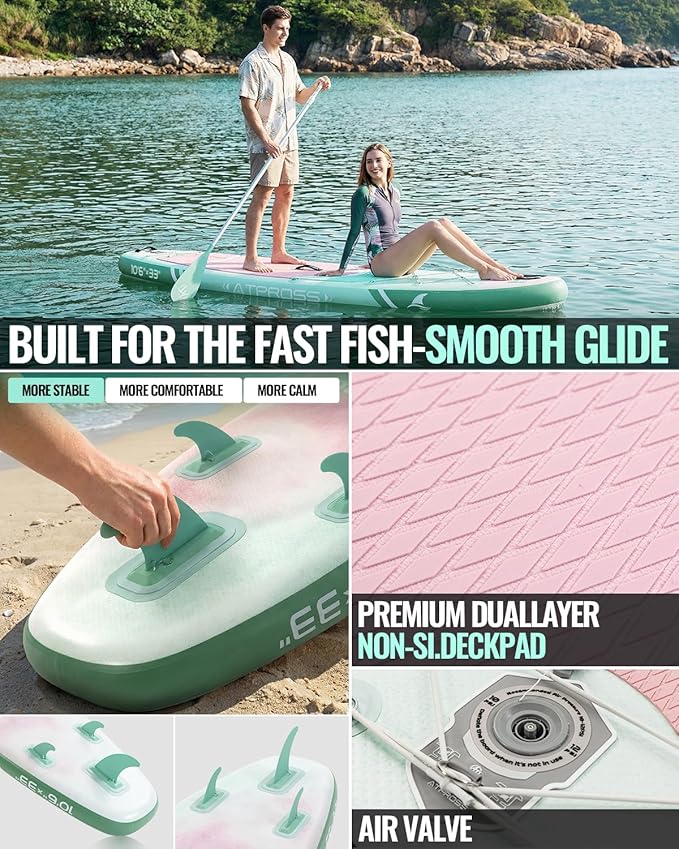 10'6''x33''Inflatable Stand Up Paddle Board, 400lbs Extra Wide Stand Up Paddleboard with Kayak Seat, Anti-Slip EVA Deck Premium SUP Accessories Kit, Non-Slip Stable Deck Boat for Yoga Fishing Surf