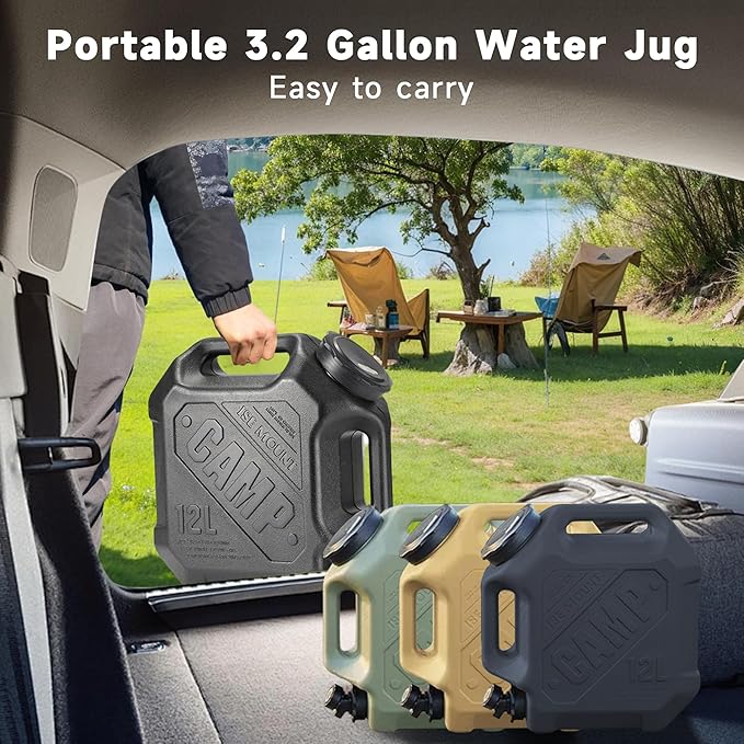 ASIEIT 3.2 Gallon Water Jug with Spigot, Portable Water Tank BPA Free, Leak-Proof Water Containers for Camping Water Storage Containers for Emergency Outdoor Hiking Picnic, Green/Black/Yellow