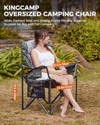 KingCamp Oversized Camping Folding Chair, Heavy Duty 450 LBS with Lumbar Support, Padded seat with Cup Holder&Cooler Bag, Ideal for Camp, Fishing, Sports Event, Backyard, Patio, Lawn (Lava Grey)