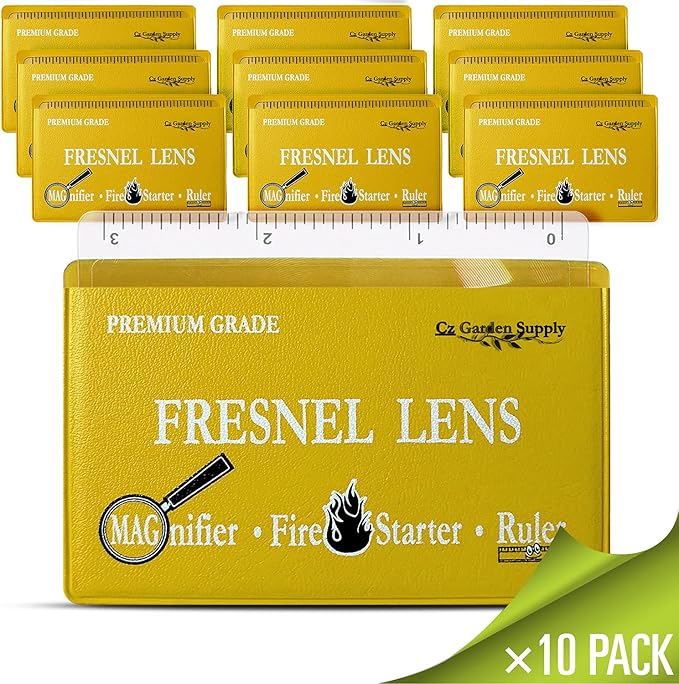 Fresnel Lens 4X Magnifier Pocket Wallet Credit Card Size • Ruler - Unbreakable Plastic for Home Office Classroom & Outdoor EDC Survival Kit Bushcraft (10 pack Ruler/Magnifier - Yellow)