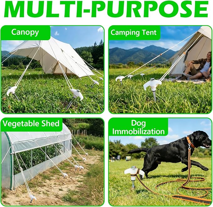 8" Heavy Duty Screw in Tent Stakes, Metal Camping Stakes, Drill-In Ground Anchor, Threaded Stakes for Canopies, Gardening, Yard Inflatables, with Hex Socket and Storage Bag (12, Luminous)