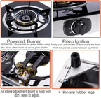 Hothit Portable 2 Burner Propane Stove Gas Cooktop, 28600 BTU Tempered Glass Auto Ignition for Outdoor Kitchen, Camping, RV, Small Apartment