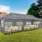 COBIZI 10x30 Pop up Canopy Tent 10x30 Canopy with Sidewalls, Heavy Duty Party Tent Tents for Parties, Foldable UPF 50+ Waterproof Commercial Easy up Canopy with Roller Bag, Grey(Windproof Upgraded)