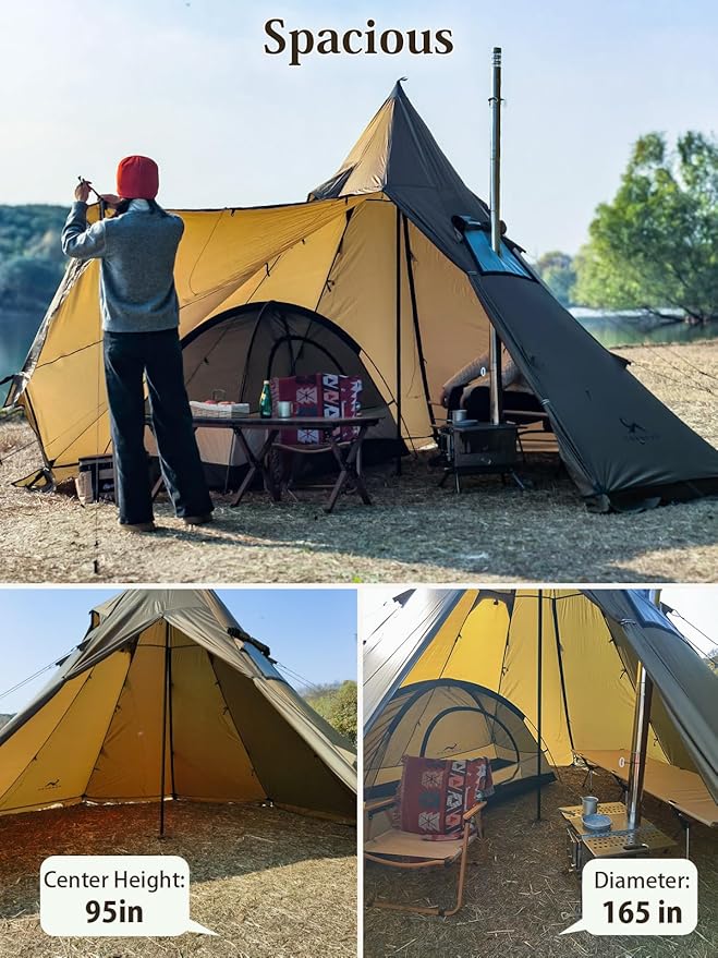 TOMOUNT Hot Tent,Teepee Tent with Half Inner Mesh with Stove Jack, 70D Ripstop Nylon, PU3000mm, Waterproof Lightweight for 2-4 Person, 4 Season Backpacking Hunting Hiking