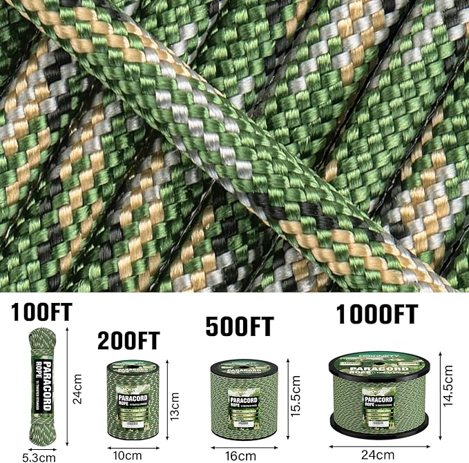 HOKENITY Paracord Rope 750 - Parachute para Cord 4mm 11 Strand Spool Rope Utility Nylon String for Outdoor Camping Survival Utility Tent Crafting DIY Projects - Camo Green 200ft