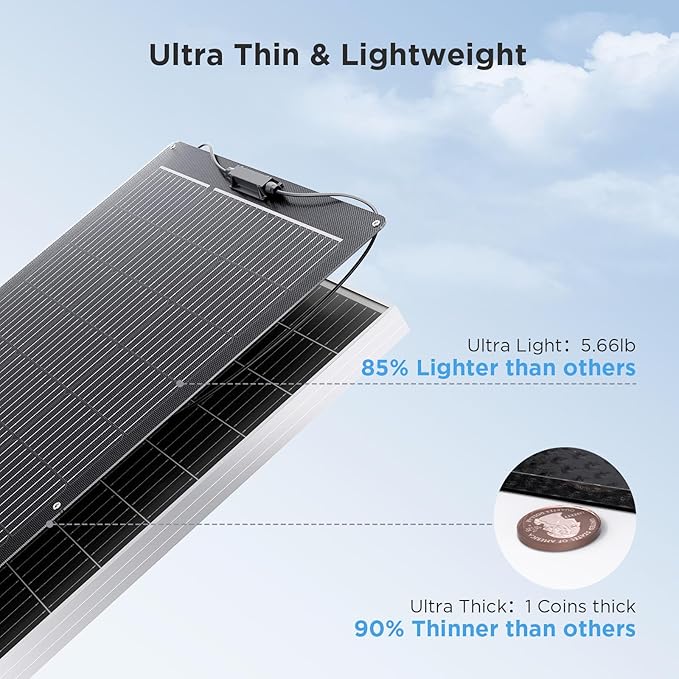100W Ultra-Thin Flexible Solar Panel 12V, 11BB 23% High-Efficiency ETFE Monocrystalline Panel, 240°Bendable Design for Solar Generator, Power Station, RV, Marine, 5th Wheel, Trailer, Van, SUV