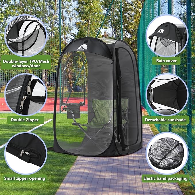 Sports Pod, Kilindeer Pop Up Weather Tent for 1 Person – Portable All-Weather Shelter with Clear TPU Panels, Instant Setup for Outdoor Events, Camping, Hiking, Wind & Rain Protection