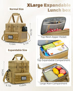 Tactical Lunch Bag & Lunch Box for Men - Large Double Deck Expandable Insulated Soft Adult Lunchbox for Work - Cooler Bag for Beach, Picnic, Camping,Outdoor，Travel (Brown,23L)
