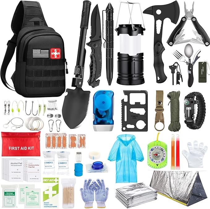 Survival Kit, 151 Pcs First Aid Kit Survival Gear and Supplies Emergency Kit with Bug Out Bag Tactical Military Grade Molle IFAK for Camping, Earthquake, Hiking, Hunting, Gifts for Men Dad