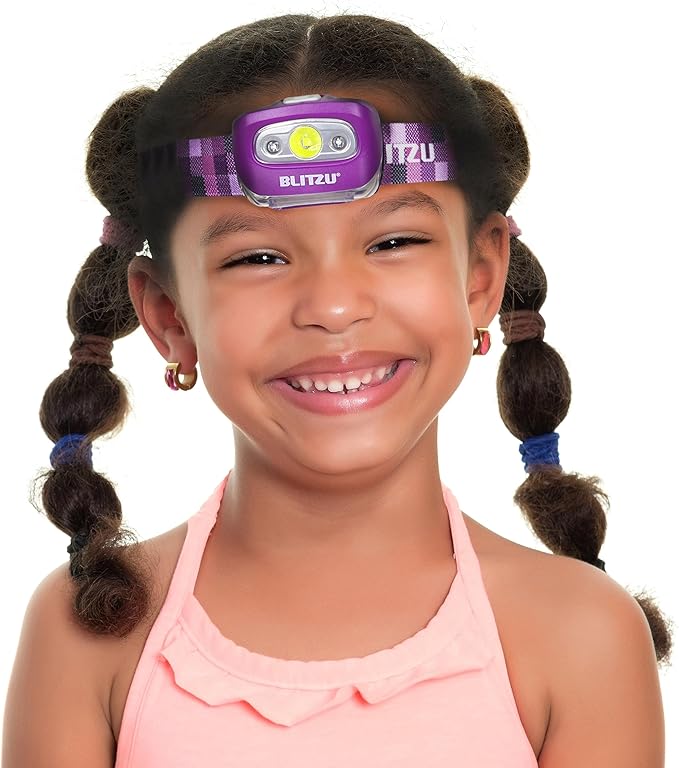 LED Headlamp Flashlight for Adults & Kids, Lightweight, Waterproof Head Lamp with White & Red Light, Comfortable Headband, Perfect for Running, Camping, Hiking, 3 AAA Batteries Included, Purple