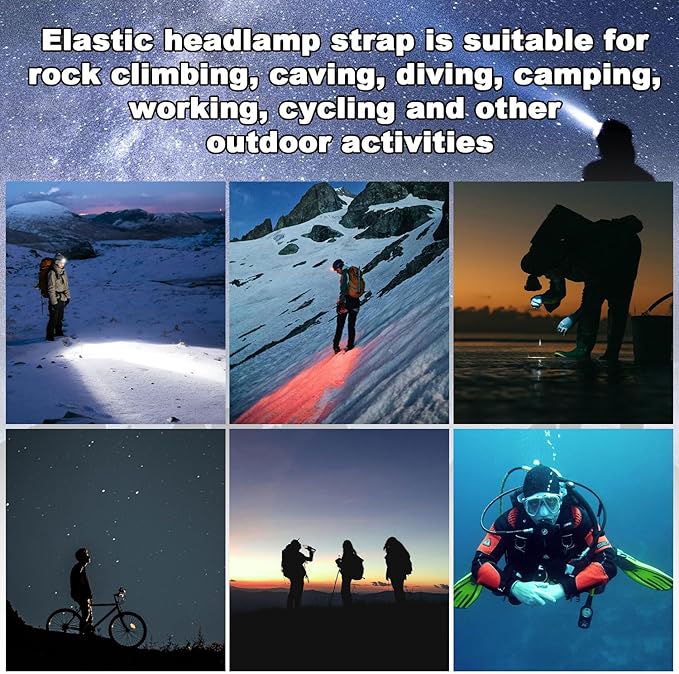 4pcs Elastic Headlamp Strap, Headlamp Band Replacement Head Lamp Comfort Belt Headlamp Headband Holder Headlamp Accessories Compatible with Black Diamond, Petzl, Princeton Tec, Fenix, Streamlight