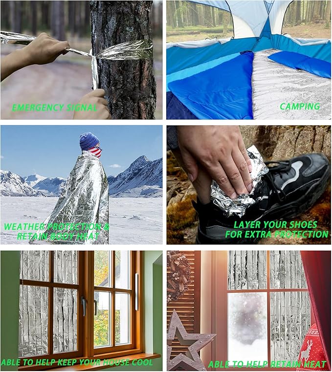 Emergency Foil Blanket (Pack of 100), Survival Thermal Mylar Blankets Individually Packaged, 51 x 83 Inches, Silver, Perfect for Outdoors, Hiking, Marathons or First Aid