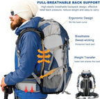 Loowoko 50L Hiking Backpack, Waterproof Camping Essentials Bag with Rain Cover, 45+5 Liter Lightweight Backpacking Back Pack