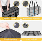 LHZK Stand Up Extra Large Utility Tote Bag with Lid, Utility Tote Bag with Metal Wire Frame and the Sides Rinforced, Reusable Grocery Bags Foldable, Beach Bag, Car Tote (Gray)