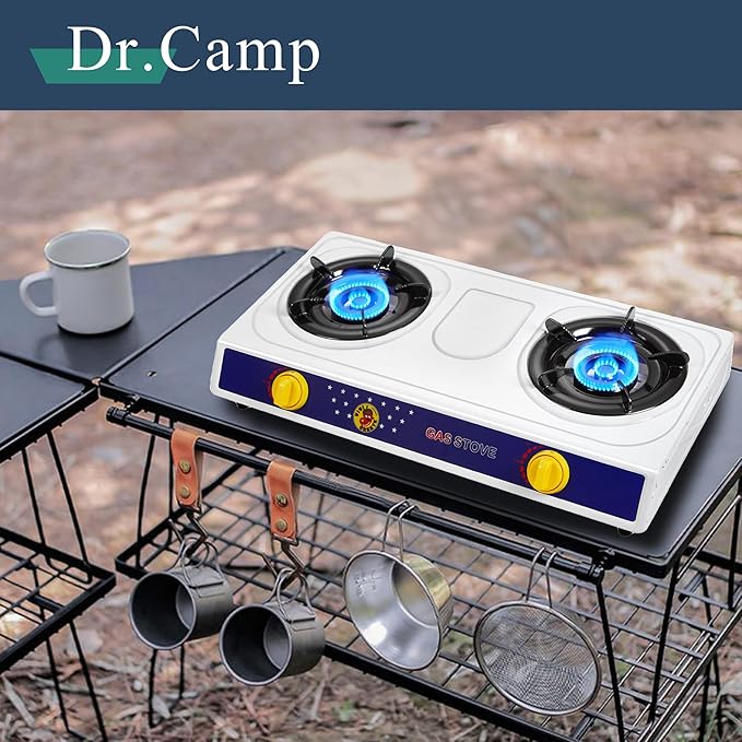 20000 BTU power outdoor camp yard hiking camping propane stove cooker grill with CSA listed regulator and gas hose, white color