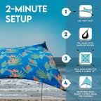 Neso Gigante Portable Beach Tent Sun Shelter - Lightweight Beach Shade Canopy - Easy Setup for Family Outings - Patented Reinforced Corners - UPF 50+ - 8ft Tall, 11 x 11ft - Tropical Floral