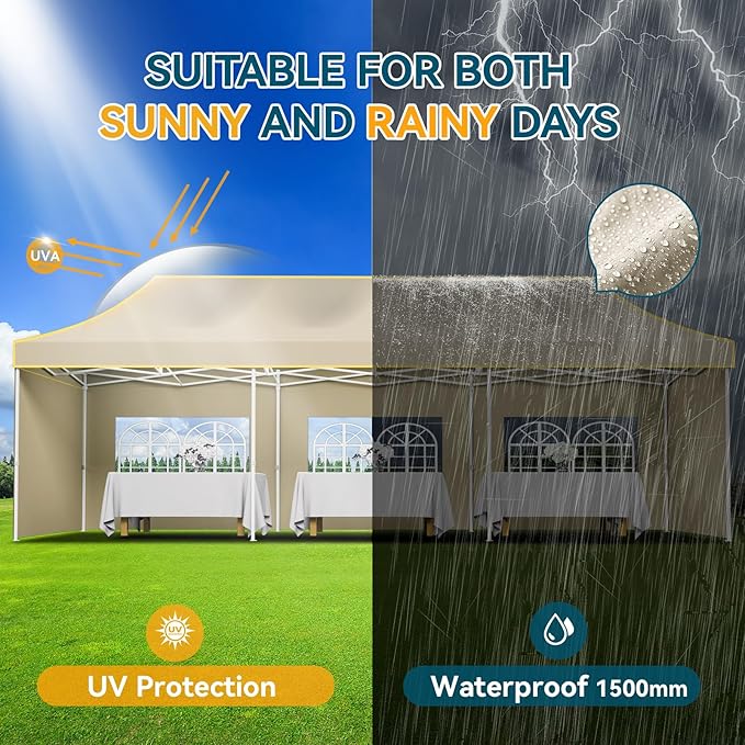 Hoteel 10x30 Pop Up Canopy Tent Heavy Duty with 5 Sidewalls, Waterproof Party Tent, Easy Set-up Commercial Instant Tents with Roller Bag & Sandbags, Hexagonal Leg (1-Year Warranty)