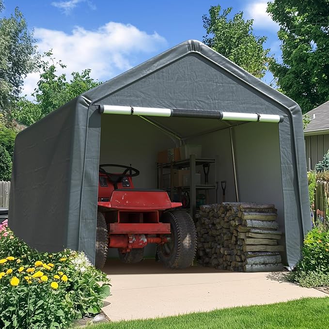 Quictent 10x10FT Large Storage Shed Multi-Use Shelter with Roll-Up Mesh Windows, Heavy Duty Portable Garage for Motorcycle, ATV, Riding Mower Waterproof Storage Tent with Reinforced Frame, Dark Gray