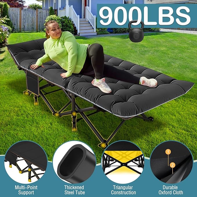 NAIZEA Oversized XXL Folding Camping Cot for Adults, Heavy Duty Outdoor Bed with Carry Bag, Portable Sleeping Bed for Outdoor Travel Camp Beach Vacation
