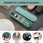 Travel cutlery set, 18/8 stainless steel cutlery, Reusable utensils set with case, Portable Silverware Lunch Box for Camping and Office (blue)