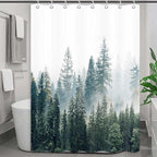 RV Shower Curtain Nature Forest Mountain Camper Shower Curtains for Travel Trailer Bathroom Woodland Tree Camping Bath Accessories Set with Hooks 47 x 64 Inches