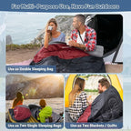 Double Sleeping Bag for Adults Machine Washable 2 Person Camping Sleeping Bag Queen Size Waterproof with Compression Sack for Cold Weather 3-4 Seasons