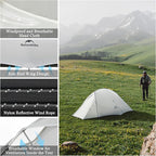 Naturehike 1-2 Person Cloud up UL Tent - Ultralight 3.1lb/3.5lb Backpacking Tent, Waterproof Free Standing Camping Tent for One Man, Hiking, Cycling, Two Person, Double Layer