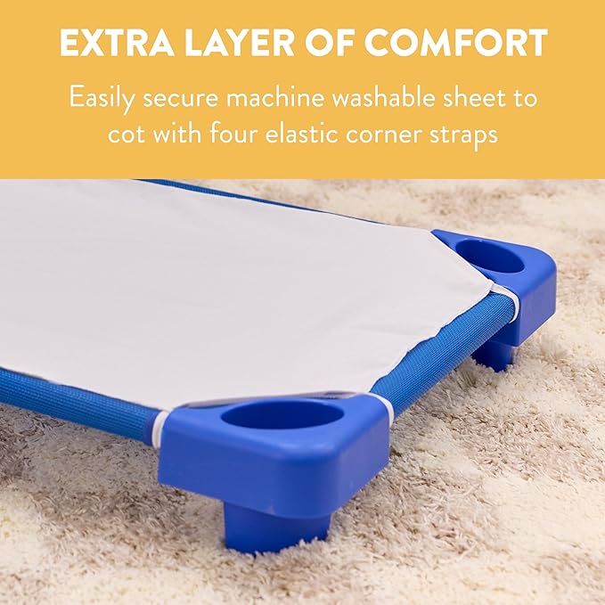 Sleepline Stackable Cot with Sheet, RTA, Sleeping Cot, Blue, 6-Pack