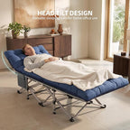 Folding Camping Cot for Adults - 2 Pack Heavy Duty Sleeping Cots with Carry Bag Double Layer Oxford Portable Travel Camp Cots for Outdoor Camp Beach Home Office (Blue Pad & Gray Pad, 2PACK)
