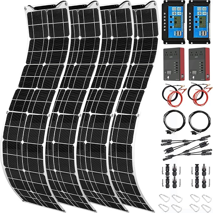 800 Watt Solar Panel Kit, 4×200 Watt Flexible Solar Power Panel Photovoltaic Module with 40A Solar Charge Controller & Inverter Monocrystalline Solar Panel for Camping Off Grid Battery Charging Boat