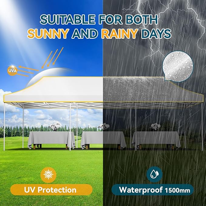 Hoteel 10x30 Pop Up Canopy Tent Heavy Duty Without Sidewalls, Waterproof Party Tent, Easy Set-up Commercial Instant Tents with Roller Bag & Sandbags, Hexagonal Leg (1-Year Warranty)
