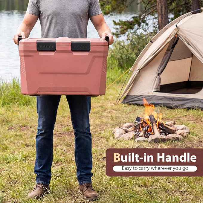 COSTWAY Insulated Portable Cooler, Hard Shell Ice Chest w/ 2 Cup Holders, Bottle Opener, Drain Plug, 3-Day Ice Retention, Outdoor Leak-Proof Dry Box for Beach, Camping, Fishing, Picnic