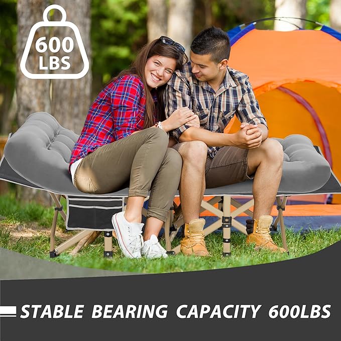Folding Camping Cot for Sleeping, Portable Cots for Adults, Heavy Duty Cot Bed 550LBS(Max Load), Extra Wider Cots with Large Pocket for Outdoor, Office, Beach